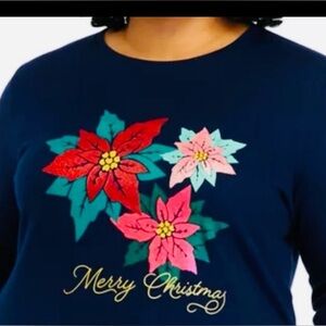 NWT Kim Roger’s soft 100% Cotton long sleeve pullover tee sparkle PL